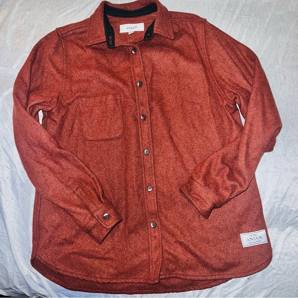 anian Other - Anian Melton Red Button-Up Long Sleeve Wool Shirt